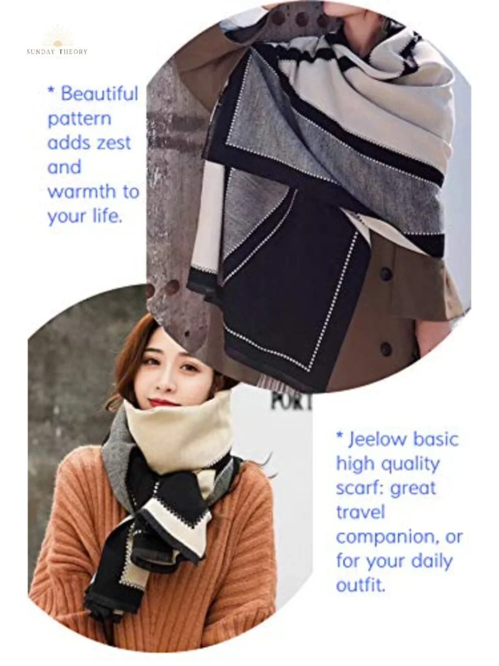 Winter Scarf Shawl Wrap for Women Men, 100% Viscose, Plaid Floral Print,
